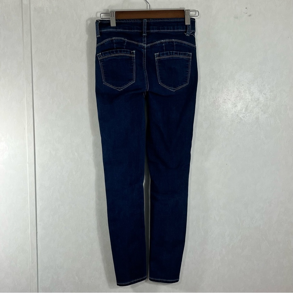 Zoe Women's High Rise Button-Fly Skinny Ankle Jeans in Dark Blue - Picture 4 of 9